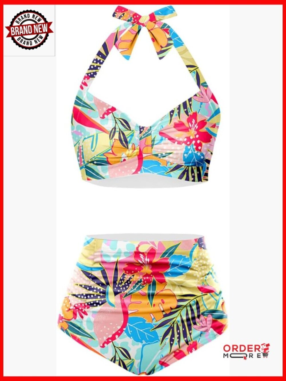 Women High Waisted Bikini Set Tummy Control Halter Swimwear Two Piece